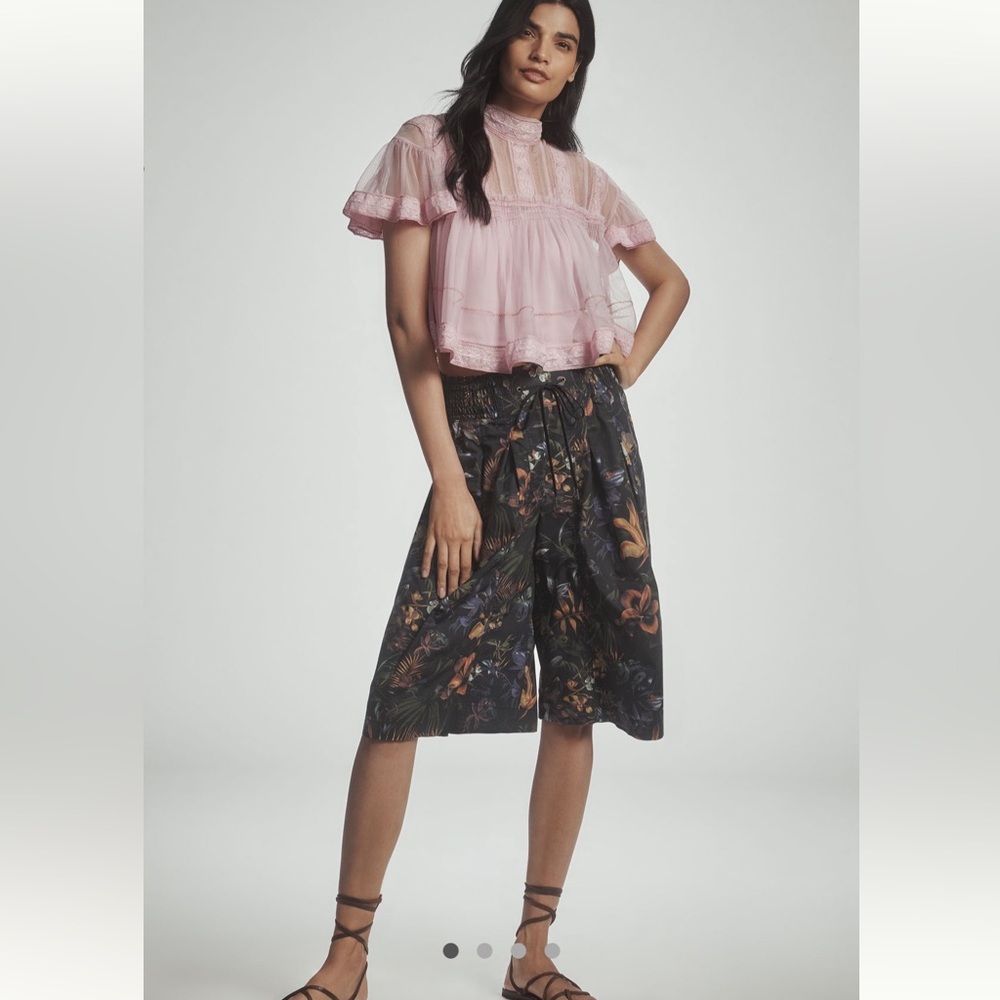 ANTHROPOLOGIE RUCHED POPLIN GAUCHO PANTS